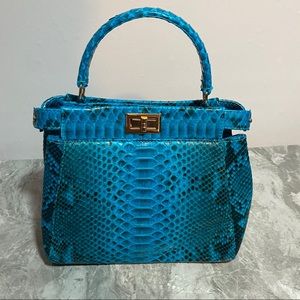 Python Snakeskin Custom Handmade Bag Blue Turquoise